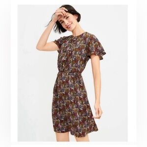 LOFT | Paradise Lost Jungle Animal Print Pintucked Button Detail Dress Size S